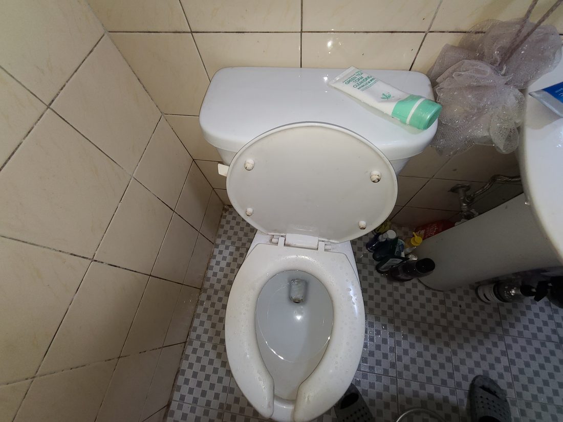 양변기와 열린 변기 덮개